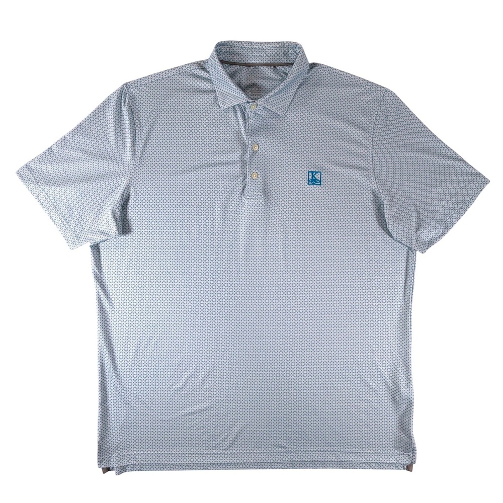 Johnnie-O Mens XL Performance Polo Shirt Blue White Geometric Print Stretch Golf